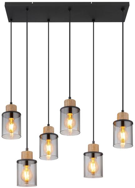 Pendelleuchte, schwarz, Rauchglas, Höhenverstellbar, L 62 cm