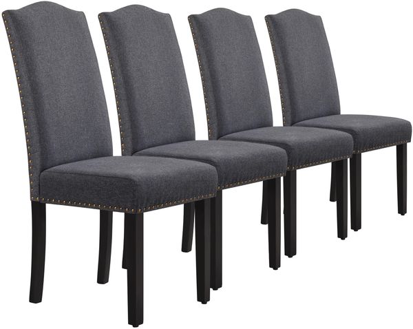 Yaheetech Esszimmerstühle 4er Set Küchenstuhl mit Hoher Rückenlehne Moderne Stühle für Küche und Esszimmer, Beine aus Massivholz, gepolsterte Sitzfläche aus Leinen bis 136 kg Belastbar, Dunkelgrau