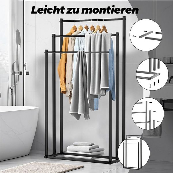 Rhein Beleuchtung Kleiderständer 3-stufiger Handtuchhalter stehend, freistehender Stummer Diener Metall, (Set, 1 St, Für Bad, Schlafzimmer & Waschküche – als Kleiderständer nutzbar), Rostfreier Herrendiener – ohne Bohren, stabil & schnell montierbar