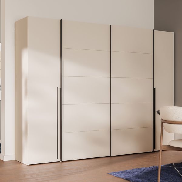 Forte NARAGO Kleiderschrank 270, moderner Dreh-/Schwebetürenschrank, 4-türig, Holzwerkstoff, Kaschmir|Beige, 270,3 cm breit x 210,5 cm hoch x 61,2 cm tief