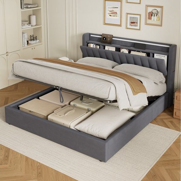 HAUSS SPOLE Polsterbett Stauraumbett mit Bettkasten,Einzelbett- oder Doppelbett erhältlich (160×200 Bettgestell Komfort-Einzelbett Schlafzimmerbett aus Samt, stabile Stahl-Holz-Konstruktion für hohen Schlafkomfort), Bettrahmen ohne Matratze