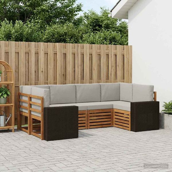 vidaXL Ecksofa Set mit Kissen 6 pcs Natürlich und Hellgrau Polyester 3384782