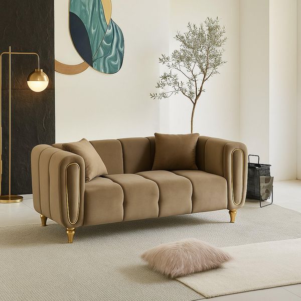Dmora Sofa 2-Sitzer Japura 81 x 155 x 71h cm Grau Mit Kissen