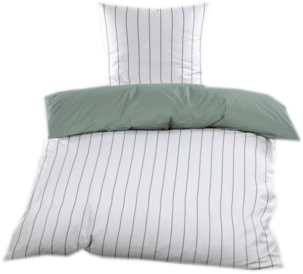 Bettwäsche Renforce Streifen weiß/salbei wendbar 135 x 200 cm