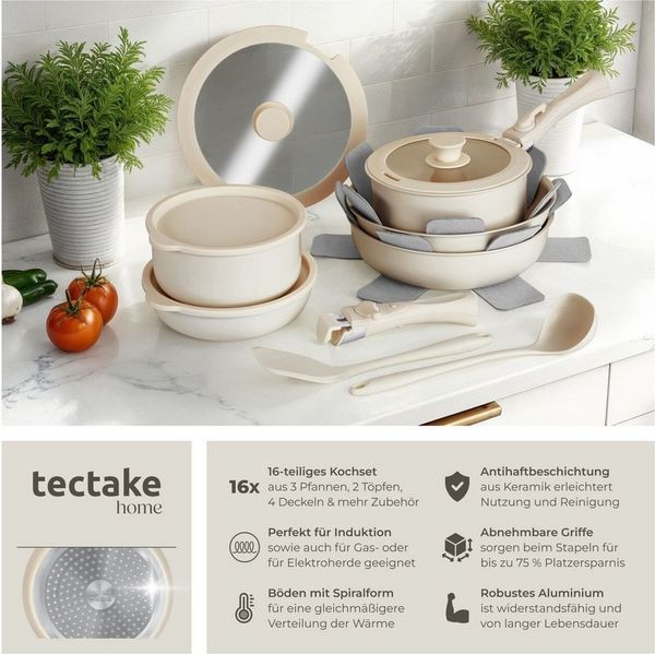 tectake Topf-Set Kochtopfset, Aluminium (Komplettset, 16-tlg), 16-teilig, für Induktion geeignet
