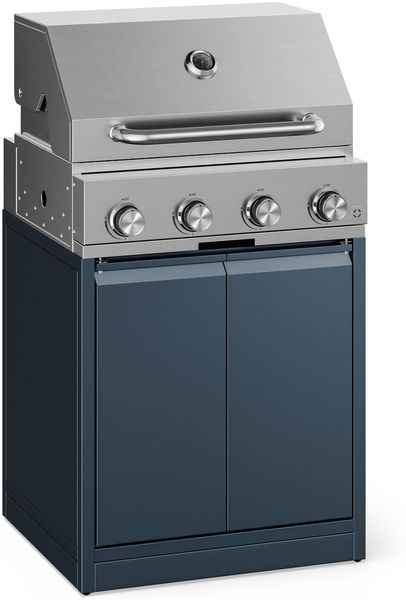 WaldChef Küche Outdoor | Gasgrill | 4 Brenner | 50 mbar | 12800 W | Gusseisen-Rost | Edelstahl Anthrazit