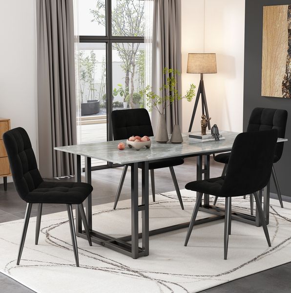Esszimmerstuhl 44 x 46 x 86 cm, 4er-Set mit Samtbezug, Metallbeinen und Ziersteppung