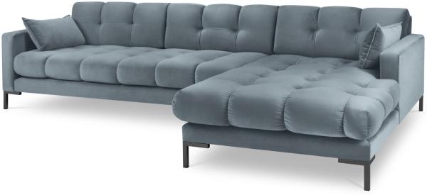 Micadoni Ecksofa Mamaia 5-Sitzer Rechts Samt Bluvel Hellblau schwarze Beine