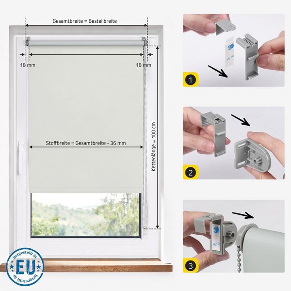 Verdunklungsrollo Vollverdunkelnd, 30 x 100 cm, grau [Stoffbreite 26,6 cm], jalousiescout, verdunkelnd, ohne Bohren, freihängend, Klemmfix, mit Kindersicherung, für Fenster und Türen, Sonnenschutz Sichtschutz