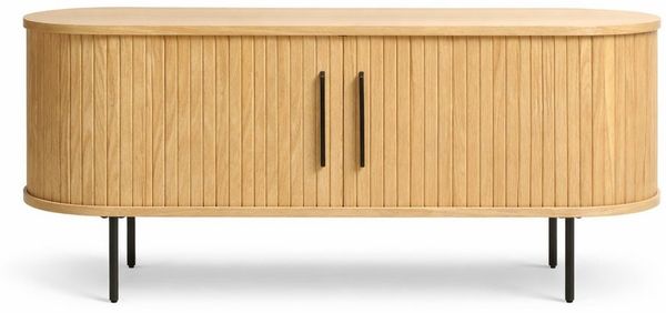 Liadomo Lowboard Uriel, TV-Möbel, TV-Board, TV-Unterschrank, 120 oder 180 cm Breite, Schiebetüren, Lamellen, schwarz, weiß, Natur, braun