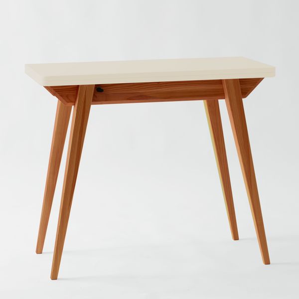 Ragaba Tischkonsole, MDF & Massives Eschenholz Eichenbeize, 90 x 45 x 76 cm, Perl Weiß