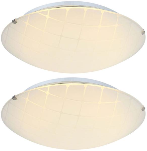 2er Set LED Deckenleuchte, Glas gemustert, Chrom, D30 cm