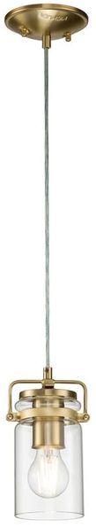 Kichler KL-BRINLEY-MP-BB Hängeleuchte Brinley E27 60W Stahl, klares Glas; Messing gebürstet B:12cm Ø12cm dimmbar höhenverstellbar