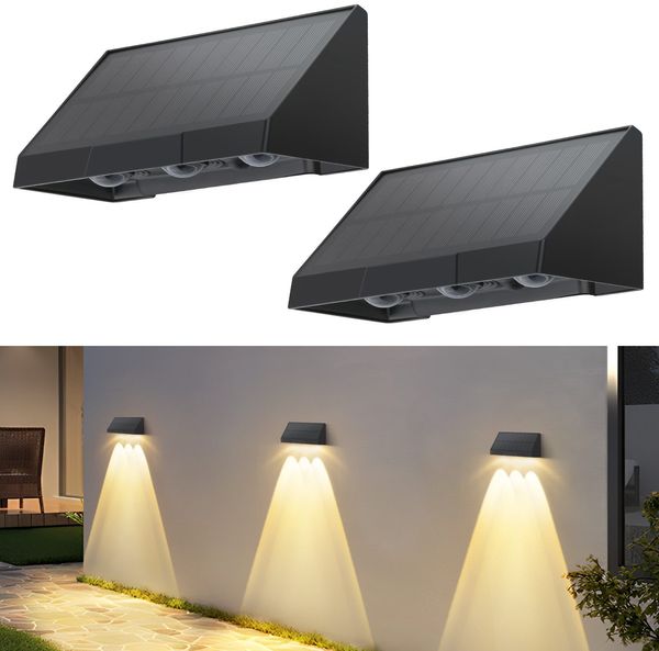 ZMH Solarlampen für Außen - 2ER Solar Wandleuchte Aussen Wand LED Außenwandleuchten 3000K Warmweiß Solarwandleuchten Wasserdichte 2 Modi Solarleuchte Beleuchtung für Zaun Terrasse Balkon Garten