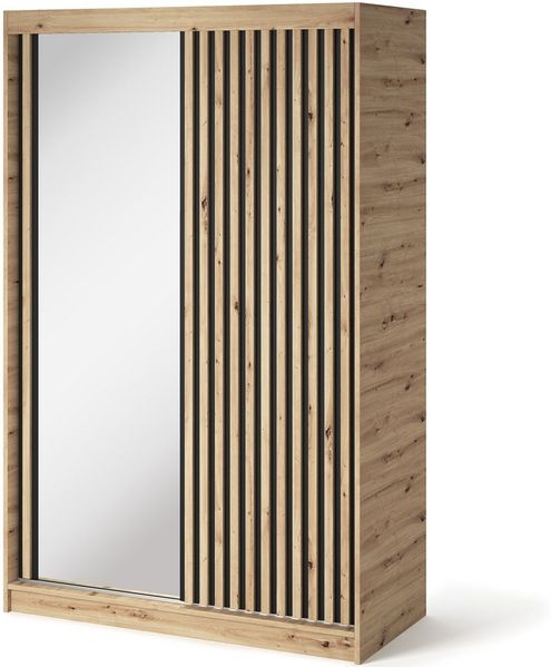 MOEBLO Schiebetürenschrank Giulia (mit Lamellenfront und Spiegel – Funktionaler Stauraum für Ihr Zuhause, Schwebetürenschrank 2-türig Schrank Garderobe Schiebtüren Schlafzimmer, Wohnzimmerschrank mit Spiegel) BxHxT): 120/180 x 204 x 60 cm