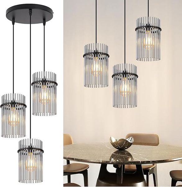 ZMH Pendelleuchte 3 Flammig Schwarz Hängelampe Esstisch Rund E27 Glasschirm Ø 16 Vintage Für Esszimmer Küche Wohnzimmer Cafe Bar Ohne Leuchtmittel