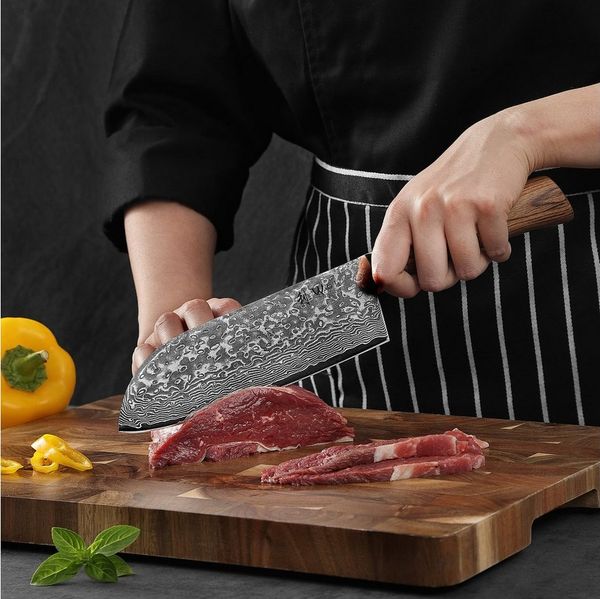 Wakoli Asiamesser EDIB Pro Damast Santoku spezial I Kochmesser Küchenmesser 17cm Klinge, 67 Lagen Damaststahl, VG-10 Stahlkern