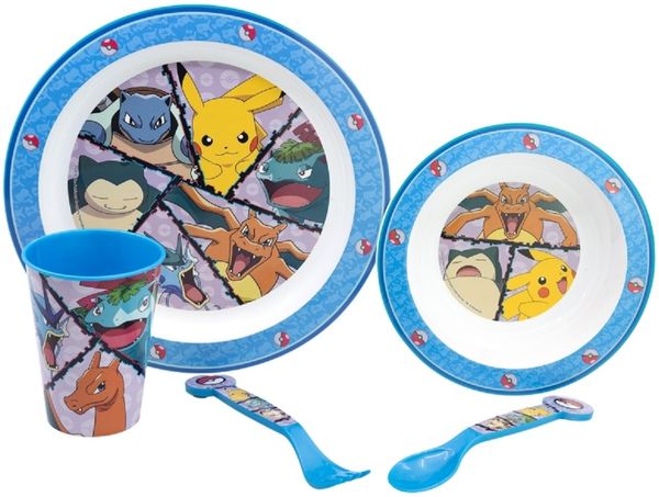 Pokemon Teller-Set Mikrowellengeeignet 5-teiliges Kindergeschirr mit rutschfestem Boden
