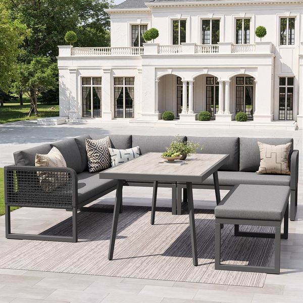 Merax Gartenlounge-Set Polyratten Terrassen-Lounge Set, (Wetterfestes Eckgarnitur Freie Kombination, 1-tlg), 8-Sitzer Gartenmöbel Set Sitzgruppe mit Sofa, Sessel, Hocker, Esstisch