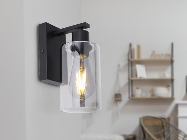 GLOBO Wandleuchte Innen Wandlampe Rauchglas Schwarz Industrie Optik 15465W