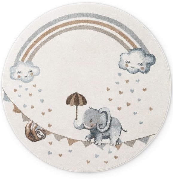 Villeroy & Boch Kinderteppich Walk like an Elephant Rainbow Teppich, rund, Höhe: 9 mm, Spielteppich weich, Kinderzimmer, Boho Kids Spielunterlage, Tieremotiv