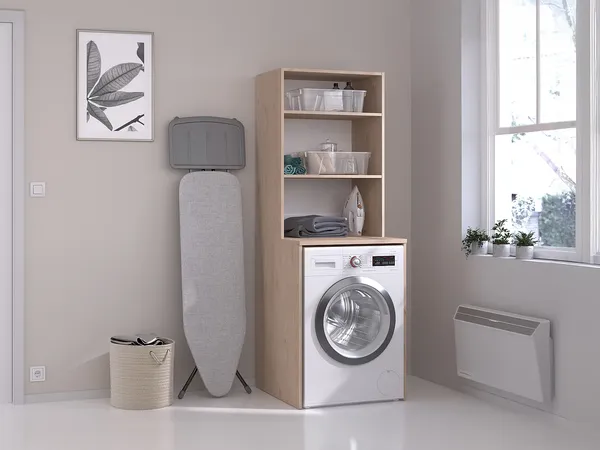 Vente-unique - ERKANO Waschküche Holz, Platte Beige - B 65,8 cm x H 184,4 cm x L 64,4 cm