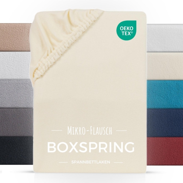 Carpe Sonno Spannbettlaken Boxspring Winter Teddy Fleece Plüsch 180x200 200x200 180x220 200x220, Fleece, Gummizug: rundum, (1 Stück), Wasserbett Spannbettlaken Kuschelig Warm Spannbetttuch Creme