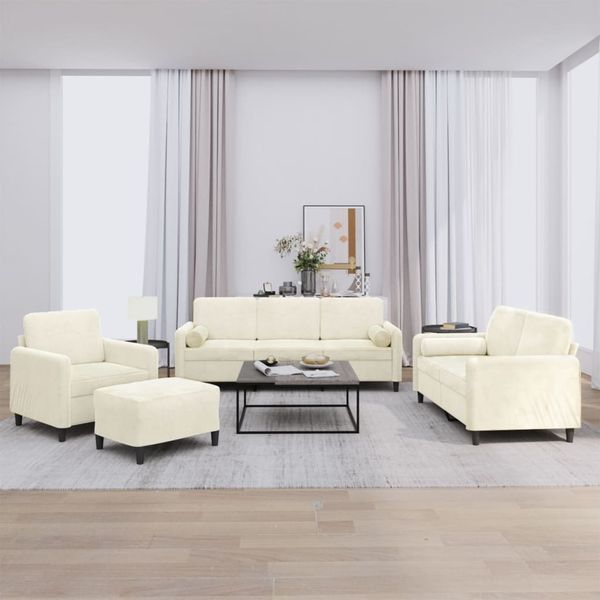 vidaXL 4-tlg. Sofagarnitur mit Kissen Creme Samt 3201972