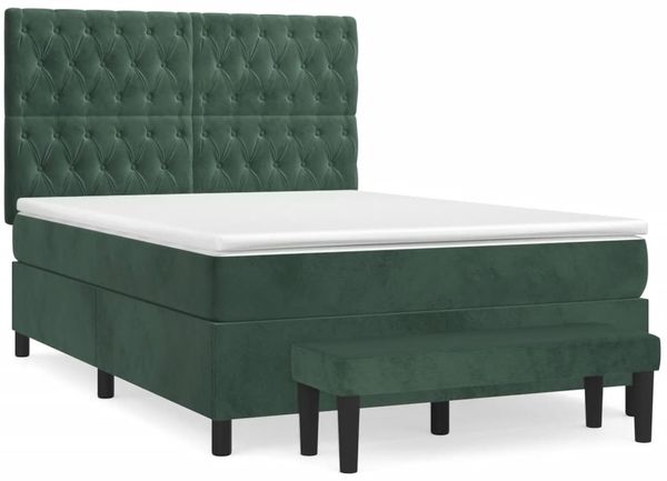 vidaXL Boxspringbett mit Matratze Dunkelgrün 140x200 cm Samt 3138028