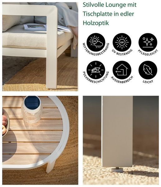 Dehner Gartenlounge-Set Altea, 4-teilige Sitzgruppe, inkl. Tisch, Aluminium / Polyester, creme, standfeste Lounge, inkl. Kissen und Tisch Bild 2