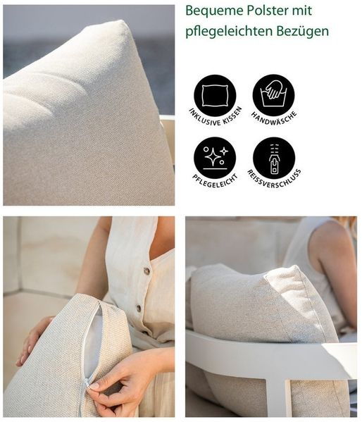 Dehner Gartenlounge-Set Altea, 4-teilige Sitzgruppe, inkl. Tisch, Aluminium / Polyester, creme, standfeste Lounge, inkl. Kissen und Tisch Bild 3