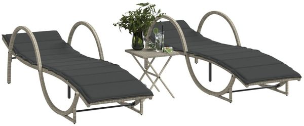 Sonnenliege 2 pcs, Gartenliege mit Tisch Hellgrau Poly Rattan