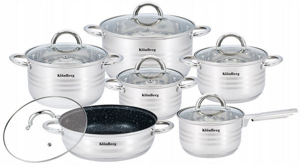 KlönBerg Topf-Set 12-teiliges Topfset aus Edelstahl mit WOK – verschiedene Größen, Edelstahl (Passt in jede Küche! 1.3L / 1.7L / 2.4L / 3.1L / 4.3L, 12-tlg, Es ist eine perfekte Geschenkidee für jeden Anlass)