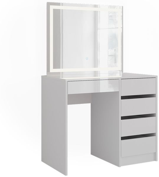 Schminktisch Sherry Weiß/Weiß Hochglanz 89.8 cm mit LED-Spiegel Vicco