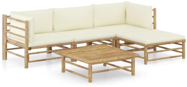 vidaXL 5-tlg. Garten-Lounge-Set mit Cremeweißen Kissen Bambus 3058193