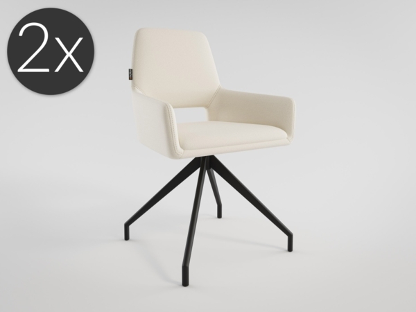 2er Set Esszimmerstuhl Design Küchenstuhl Eric Stoffbezug creme Metallbeine : Creme Ivory