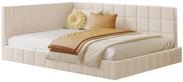 BlingBin Schlafsofa Polsterbett Daybett Doppelbett, 1er Set 1 Teile, mit Lattenrost aus hautsympathischem Samtstoff Beige