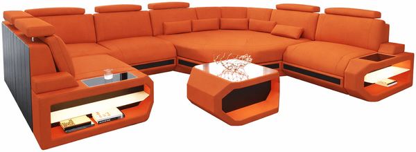 Mini Wohnlandschaft Asti U Form aus Stoff - Mikrofaserstoff - orange-schwarz - Rechts