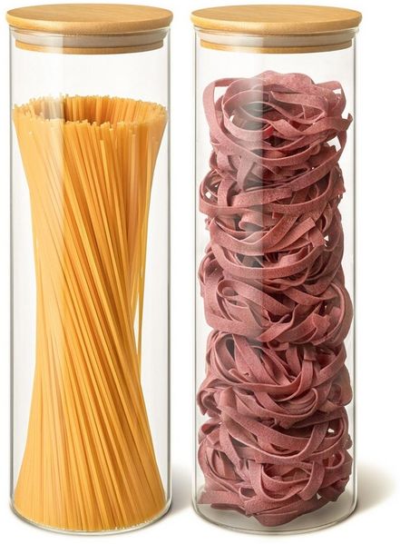 Praknu Vorratsdose Vorratsdosen mit Deckel für Spaghetti 2er Set - Luftdicht mit, Borosilikatglas, (Set, 2-tlg), Aufbewahrung Küche Lebensmittel aus Glas - Luftdicht mit Bambusdeckel