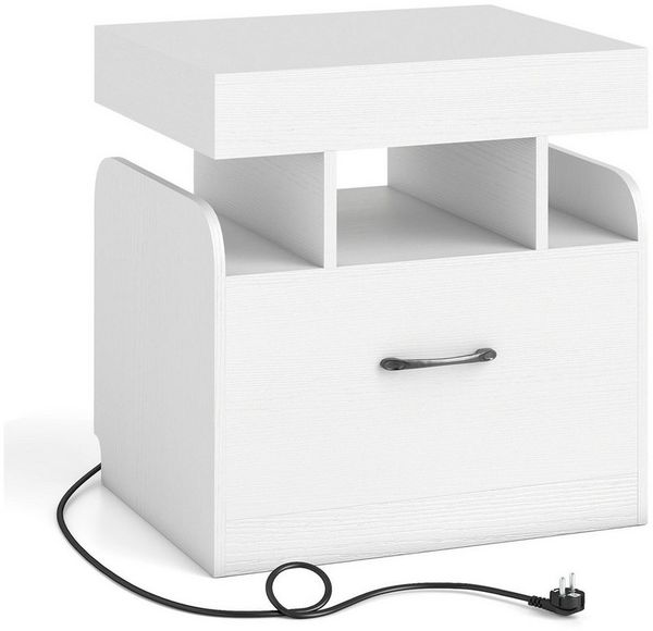 COSTWAY Nachttisch (1-St), Beistelltisch, Sofatisch, mit Ladestation, Schublade