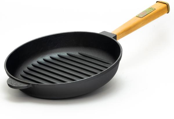 Ø28cm Grillpfanne Gusseisen Induktion Holzgriff Bratpfanne Pfanne Feuerpfanne