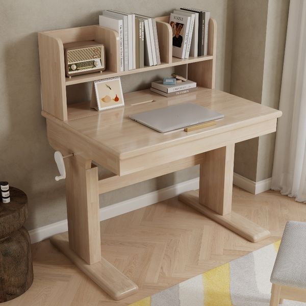 Novelux Kinderschreibtisch 80x60 cm höhenverstellbar mit Stauraum und neigbarer Tischplatte 0-43° – Massivholz Natur, sicherheitszertifiziert