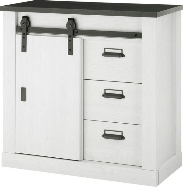 Home affaire Kommode SHERWOOD, Holz Dekor, mit Scheunentorbeschlag und Apothekergriffen, Breite 92 cm