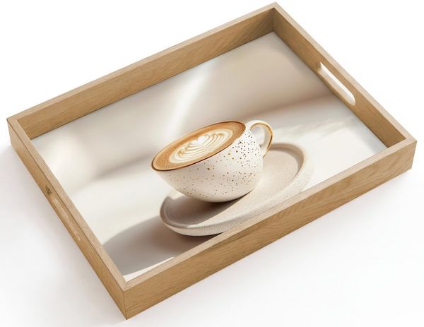 OnlyWow Tablett Rechteckig mit Henkel Cappuccino - Schaumstoff - Schale - Beige, Eichenholz, (1-tlg), Siervierplatte, Tray, Frühstücksbrett