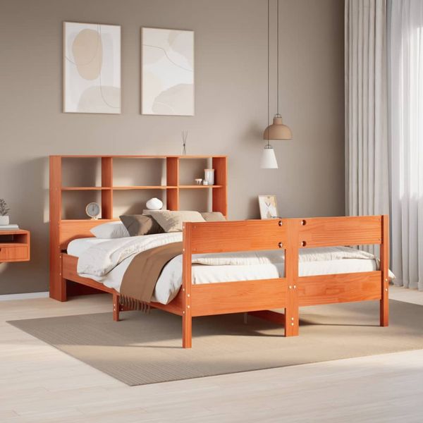 vidaXL Massivholzbett mit Regal ohne Matratze Wachsbraun 140x190 cm 3323001