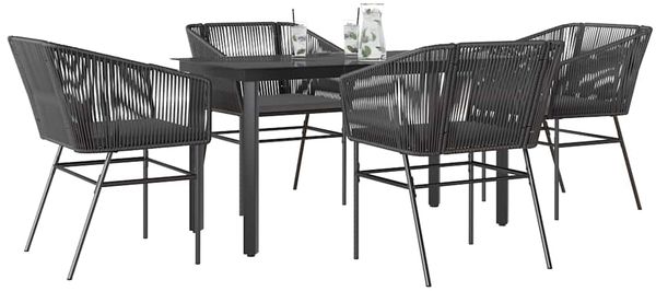 vidaXL 5-tlg. Garten-Essgruppe mit Kissen Schwarz Poly Rattan Glas 3334613