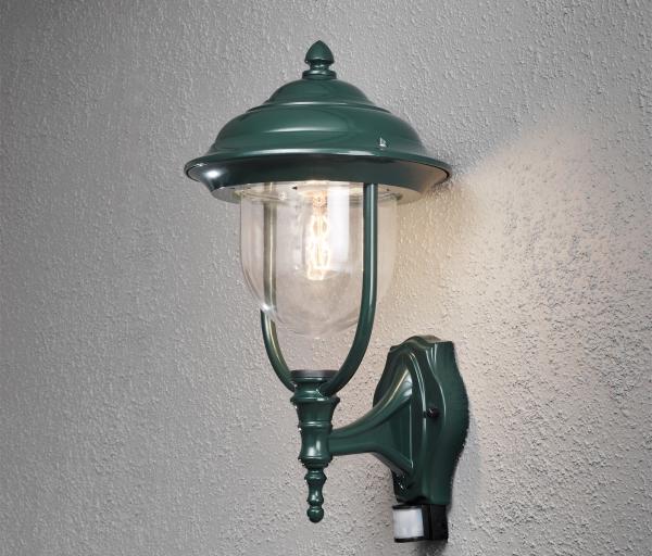 KONSTSMIDE LED Außen-Wandleuchte, Bewegungsmelder, LED wechselbar, Warmweiß, mit Bewegungsmelder, Fassadenlampe Hauswand Landhausstil, Grün H: 48cm