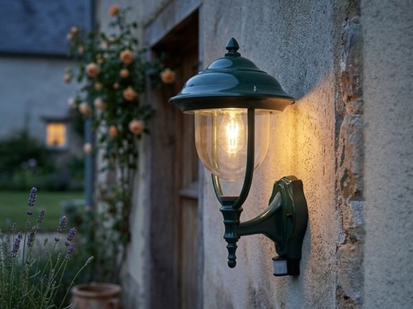 Große LED Außenwandleuchte im Landhausstil Grün mit Bewegungsmelder, Höhe 48cm