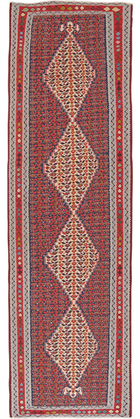 Looma 'Golpari' Kelim Senneh handgewebt, Schurwolle Blau, 89x312 cm