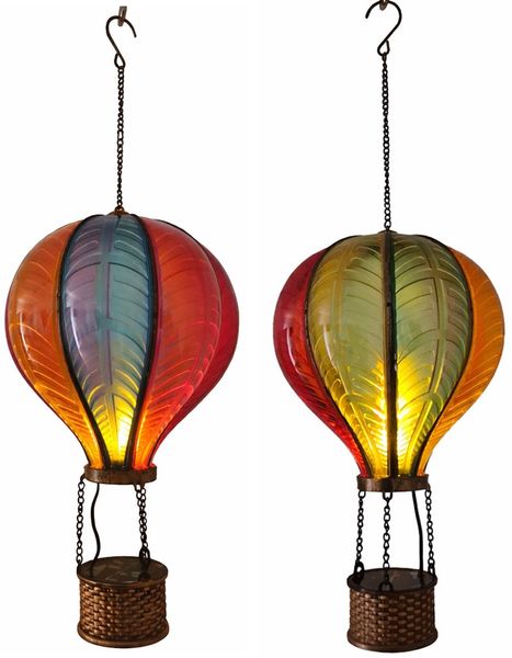2x LED Solar, Hängelampe, Flammeneffekt, Heißluftballon, H 55 cm